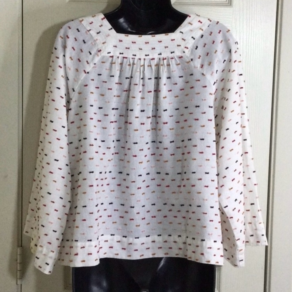 Madewell white crop top blouse with embroidery bows Size S, 100% cotton - Picture 2 of 7